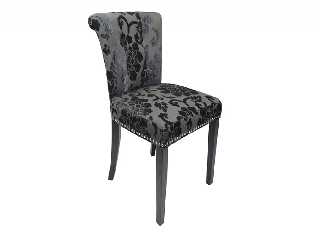 Sandringham Charcoal Baroque Fabric Pair of Dining Chairs