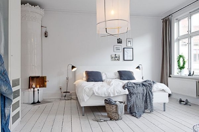 Scandinavian Interior with Blue Grey Textiles