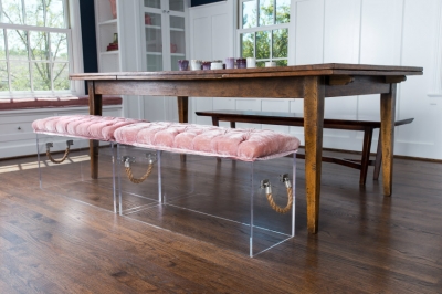 Pair blush pink and copper hues with modern monochrome furniture for a contemporary style, or pair iridescent pink tones with natural wooden tones for a ‘grown up ballerina’ look.