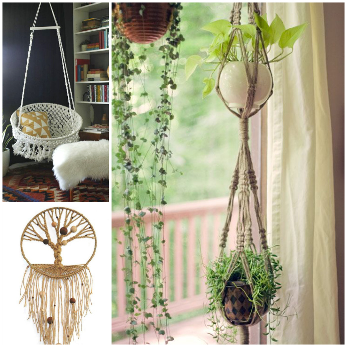 Macrame, which was big in the 1970s is back in trend now.  It's the perfect finishing touch to a bohemian style room