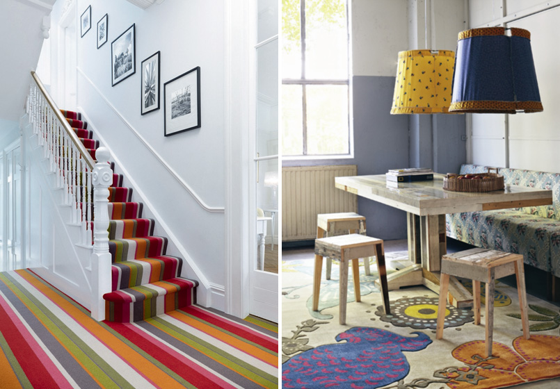 Step on it - colourful flooring and rugs. Credits: crucial-trading.com and kelary.com