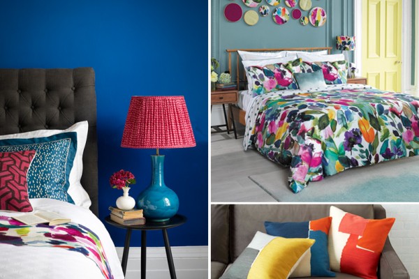 Accessorise with colour. Photo credits: bluebell grey.com, westelm.co.uk, pooky.com.