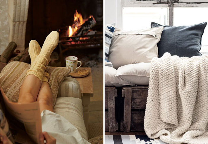 Tips for creating a cosy home this winter. Both images sourced via Pinterest. Credits: iolandapujol.tumblr.com and blog.lauraashley.com